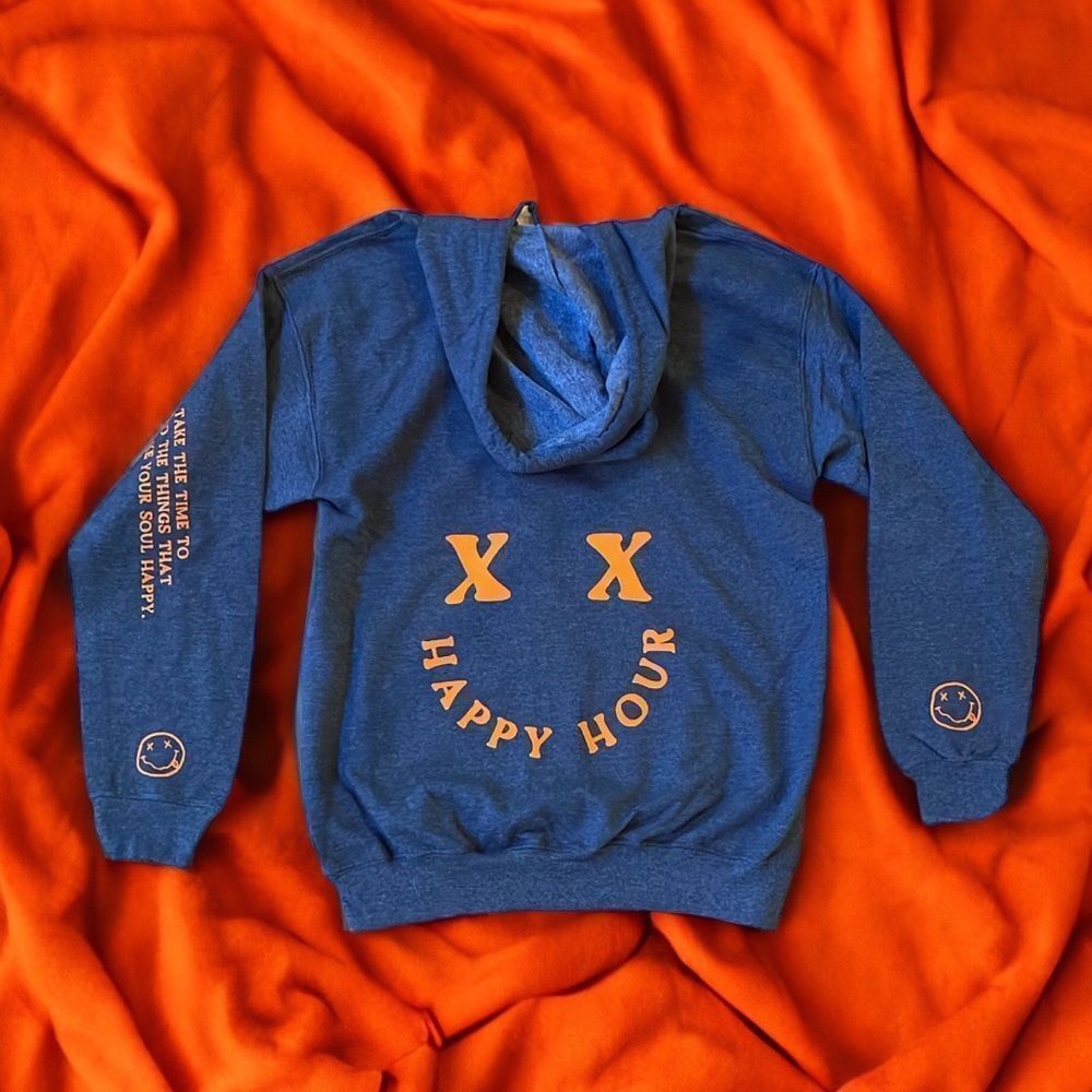 NWT Wool + Pepper Co. HAPPY HOUR Charcoal Gray & Orange Zip Up Hoodie Sweatshirt